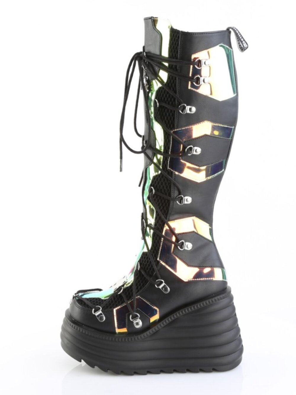 LED Light-Up Coffin Platform Wedge Lace-Up Knee-High Boot with Inner Side Zip